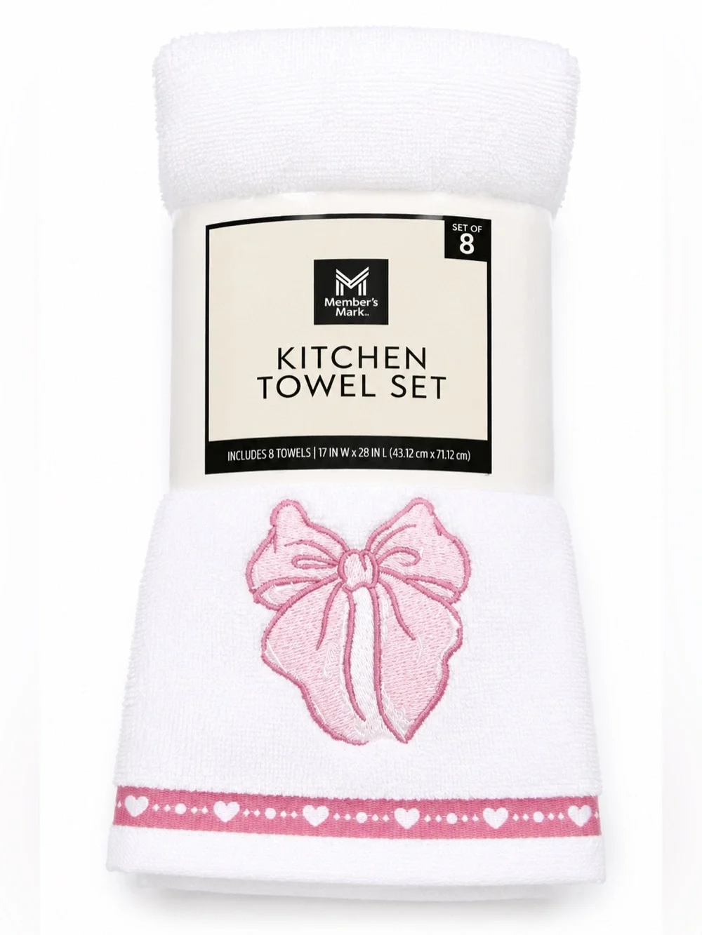 Member's Mark White and Pink Embroidered Kitchen Towel Set